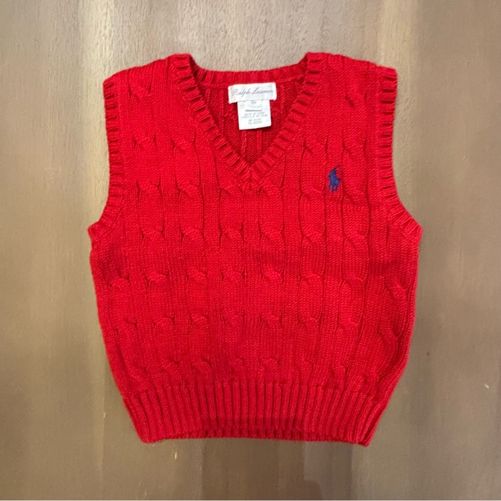Boys Ralph Lauren Red Cable Knit Sweater Vest